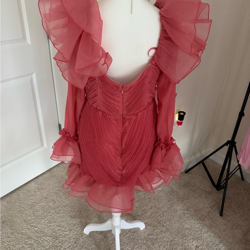 ASOS Red Ruffled Long Sleeve Mini Dress - Picture 2 of 4